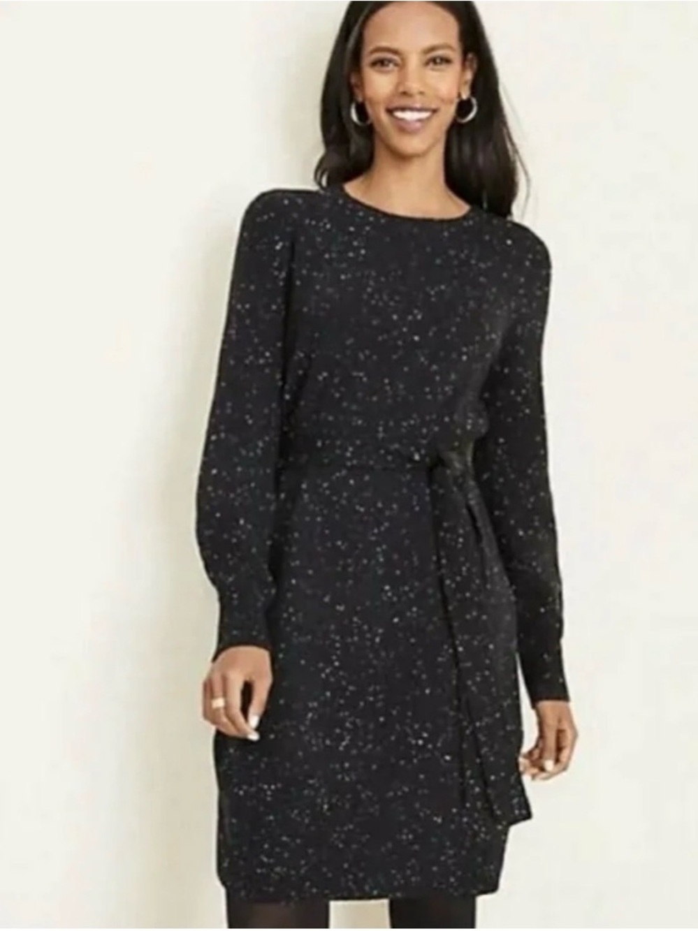 Ann Taylor Black Crewneck Sweater Dress